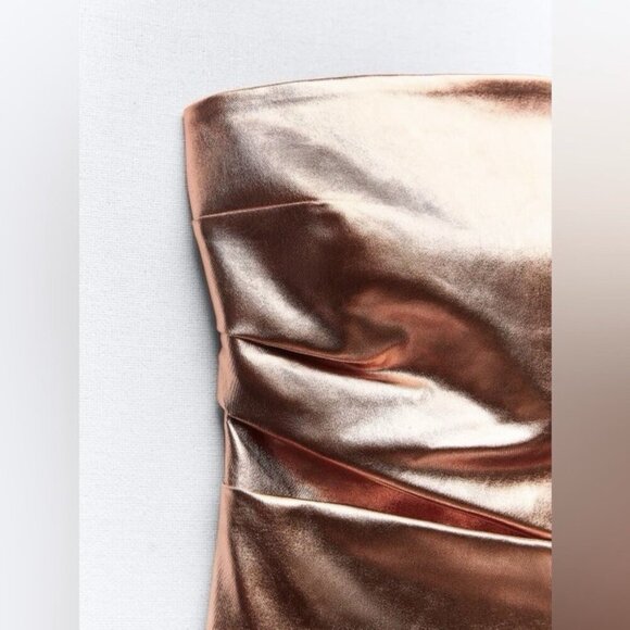 Zara Women's Bronze Metallic Off-Shoulder Strapless Top Size S - Small - NWT - Picture 3 of 16